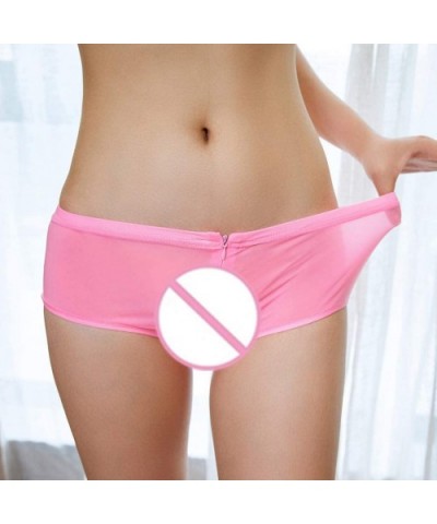 Women Briefs Woman Sexy Lingerie Underpant Solid Color Zipper Boxer Brief Panties Underwear Thongs Knickers - Pink - CU18AZZH...