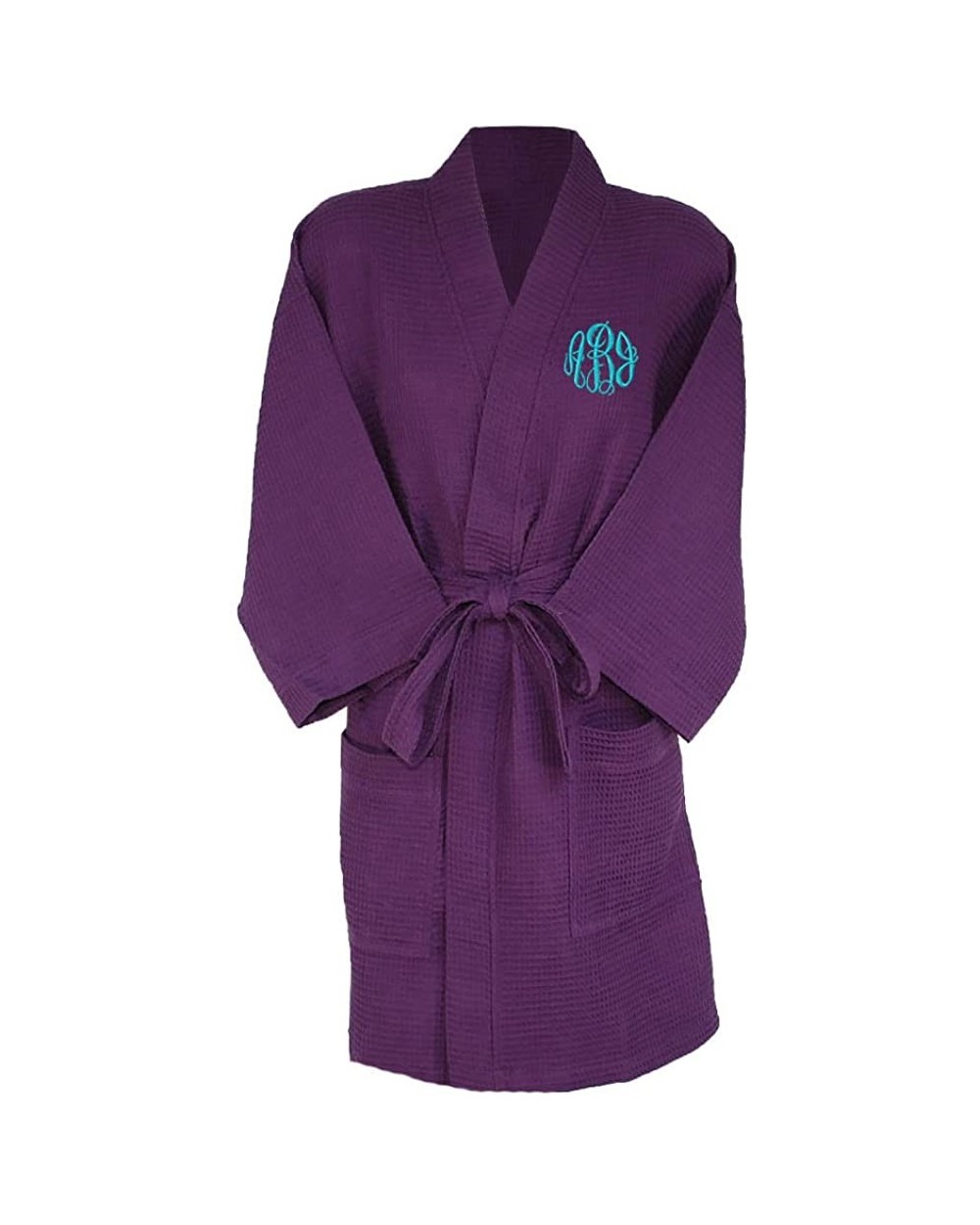 Personalized Womens Knee Length 36" Waffle Weave Kimono Bathrobes One Size Fits Most Spa Robes - Plum - CJ187NDUIW3 $63.71 Robes