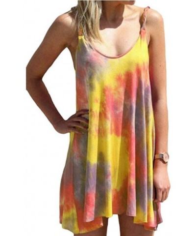Women's Sleeveless Tie Dye Tunic Tops Casual Swing T Shirt Dress Beach Cover up Tank Dress - Yellow - CA190ORRCO8 $27.86 Nigh...