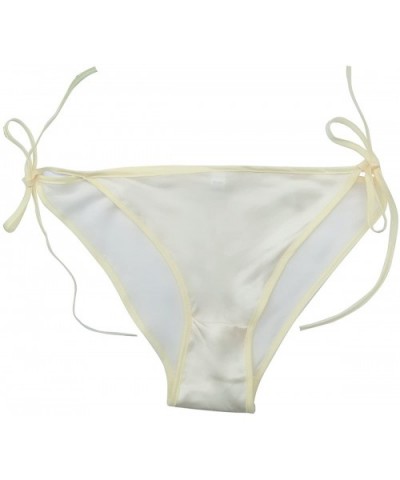 Women 100% Silk Smooth String Bikini Briefs Ties Sexy Underwear Adjustable Waist - Yellow - CK18CU5UDEZ $13.34 Panties