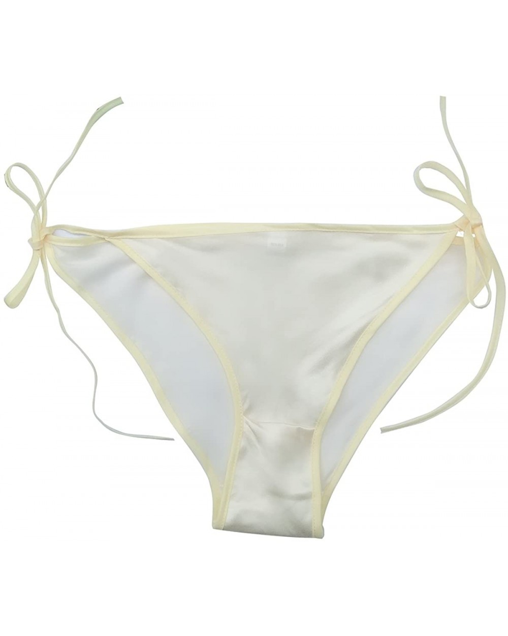 Women 100% Silk Smooth String Bikini Briefs Ties Sexy Underwear Adjustable Waist - Yellow - CK18CU5UDEZ $13.34 Panties