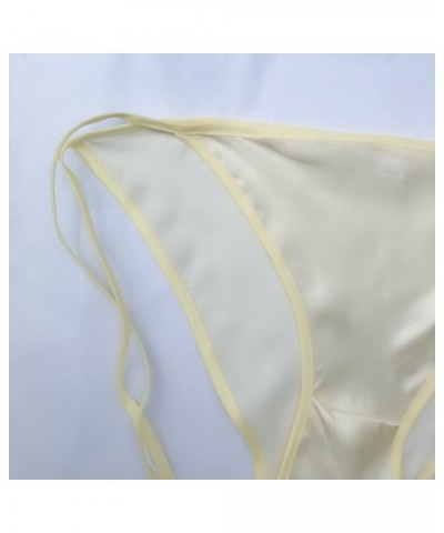 Women 100% Silk Smooth String Bikini Briefs Ties Sexy Underwear Adjustable Waist - Yellow - CK18CU5UDEZ $13.34 Panties