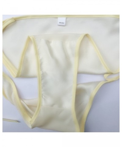 Women 100% Silk Smooth String Bikini Briefs Ties Sexy Underwear Adjustable Waist - Yellow - CK18CU5UDEZ $13.34 Panties