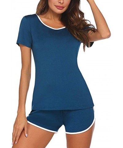 Women's Pajama Set Short Sleeve Sleepwear Shorts Pjs Sets Ladies Two Piece Nightwear - Blue - CY19D6GLOMX $31.81 Sets