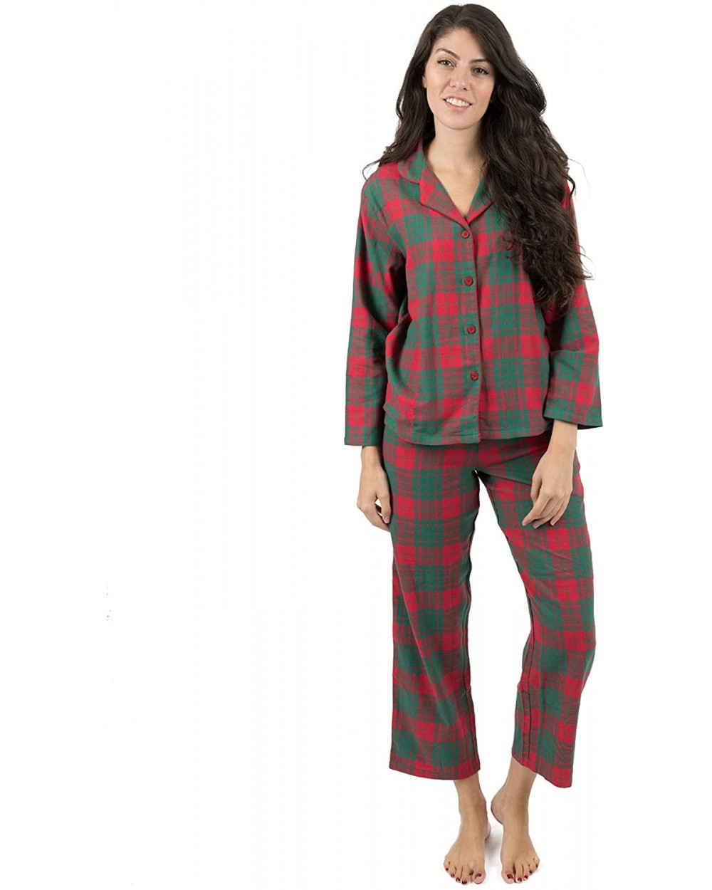 Womens Flannel Pajamas 2 Piece Christmas Pajama Set Size X-Small-XX-Large - Red/Green - CL18IGINMHQ $56.16 Sets