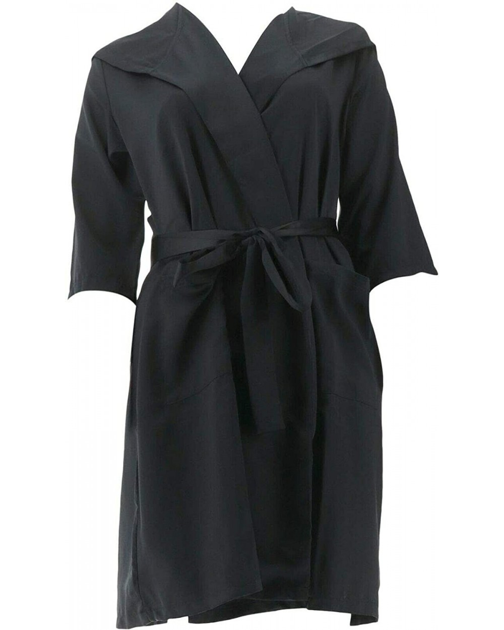 Faux Silk Robe Hood H213880 - Black - C61923A43OS $45.15 Robes