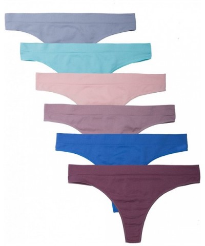6 Pack Women's Nylon Spandex Thong Underwear - Light Vintage - CP1860R7NMZ $39.13 Panties