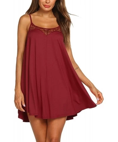 Women's Cami Babydoll Chemise Lace Lounge Wear Sleepwear Slip Dress Sleeveless - Dark Red - CL19DQQQCYE $34.09 Nightgowns & S...