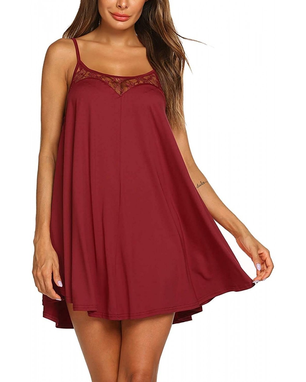 Women's Cami Babydoll Chemise Lace Lounge Wear Sleepwear Slip Dress Sleeveless - Dark Red - CL19DQQQCYE $34.09 Nightgowns & S...