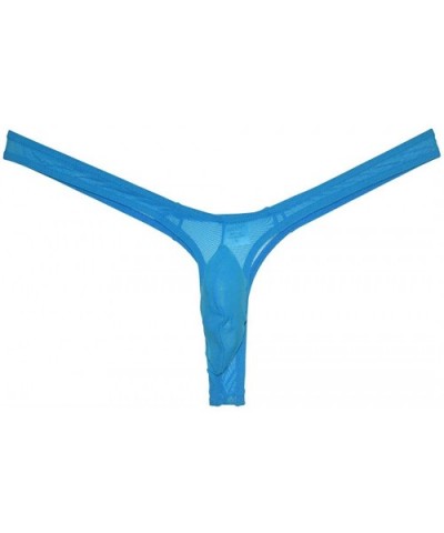 Men's Minimal Coverage Bulge Thong Underwear See-Through Mesh Mini Bikini Tangas - Light Blue - CL196SSWSUE $13.48 G-Strings ...