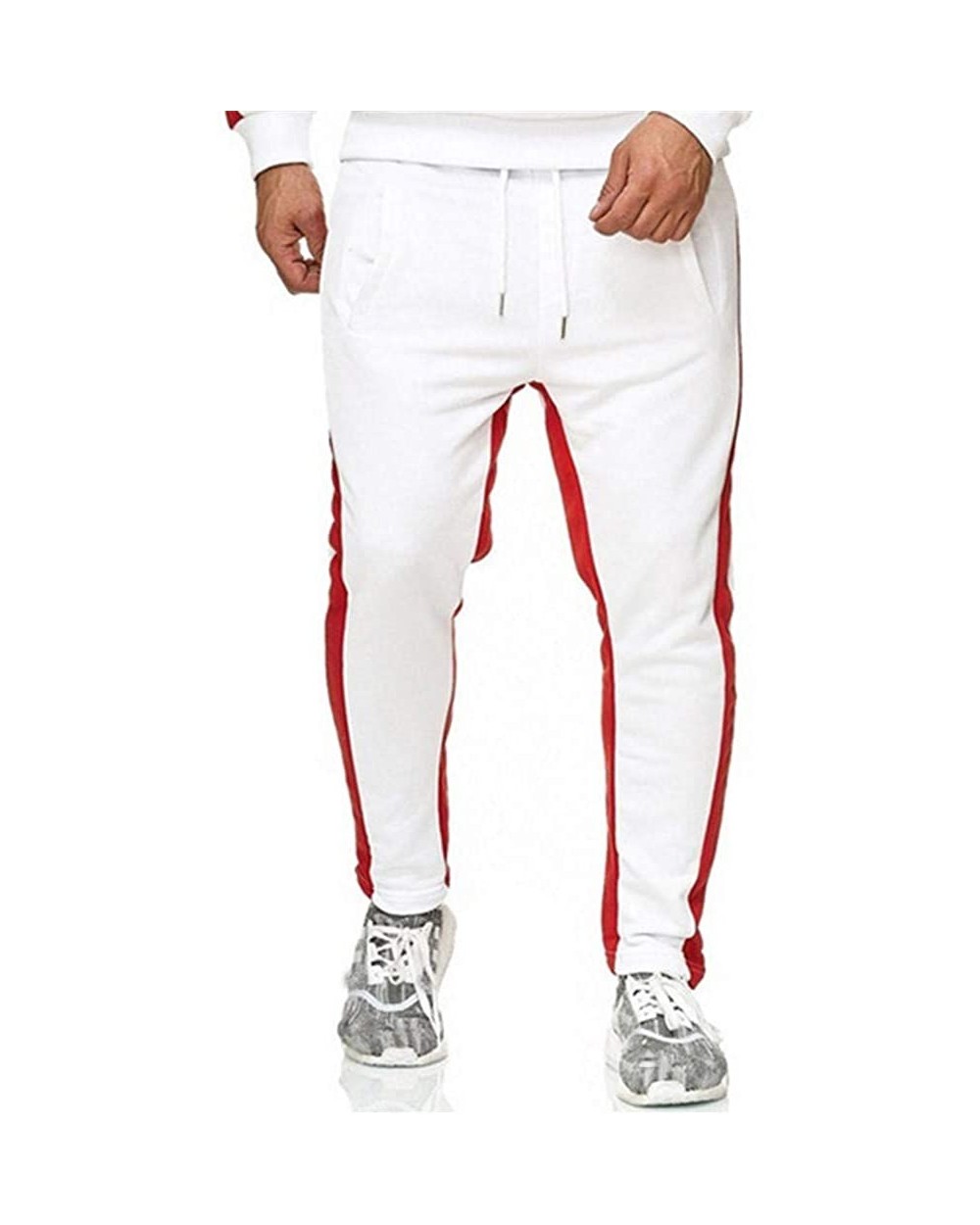 Mens Fleece Jogger Pants Color Block Sweatpants Stretch Tapered Lightweight Slacks Trousers for Gym Running Athletic - White ...