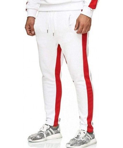 Mens Fleece Jogger Pants Color Block Sweatpants Stretch Tapered Lightweight Slacks Trousers for Gym Running Athletic - White ...