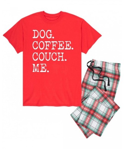 Dog Coffee Couch Me - Men's Pajama Set - Red|red and Green Plaid - CE194MGX7OZ $58.46 Sleep Sets