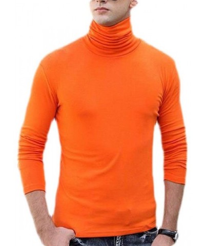 Men's Basic Solid Turtle Neck Slim Fit Thermal Long Sleeve Cotton T-Shirt Tee - Orange - CU190U8IMTN $42.89 Thermal Underwear