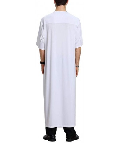 Men Arabic Abaya Short Sleeve Muslim Middle East Arabian Robe - White - CG18TRRXMMZ $47.60 Robes