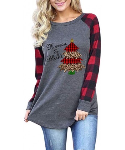 Festival Christmas Womens Reindeer Blouses T-Shirt Xmas Long Sleeve Tops - C-red - CL192K2I3TC $21.53 Thermal Underwear