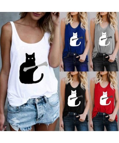 Women's Summer Feather Print Long Vest Fashion Women's Shirt T-Shirt Vest for Women - N-blue - C5194T8IL28 $16.85 Tops