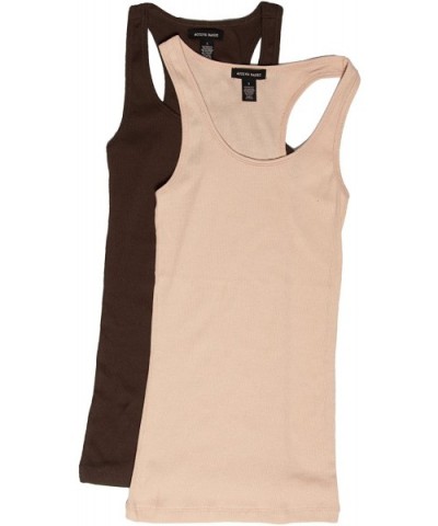 Active Basic Women's Ribbed Tank Top - 2pk Brown- Taupe - CZ11G0CM8SV $27.70 Camisoles & Tanks