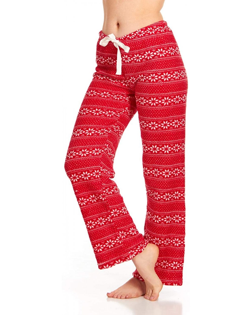 Women's Super-Soft Plush Fleece Pajama Bottoms/Printed Lounge Pants - Red White Stars - CV18N8YL8EW $19.23 Bottoms