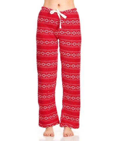 Women's Super-Soft Plush Fleece Pajama Bottoms/Printed Lounge Pants - Red White Stars - CV18N8YL8EW $19.23 Bottoms