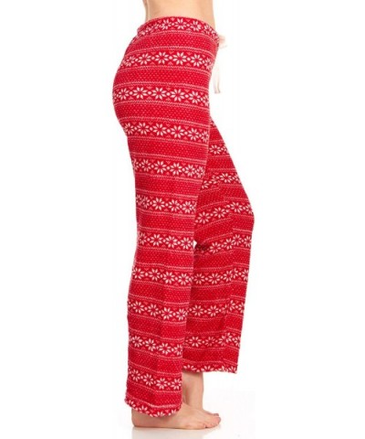 Women's Super-Soft Plush Fleece Pajama Bottoms/Printed Lounge Pants - Red White Stars - CV18N8YL8EW $19.23 Bottoms