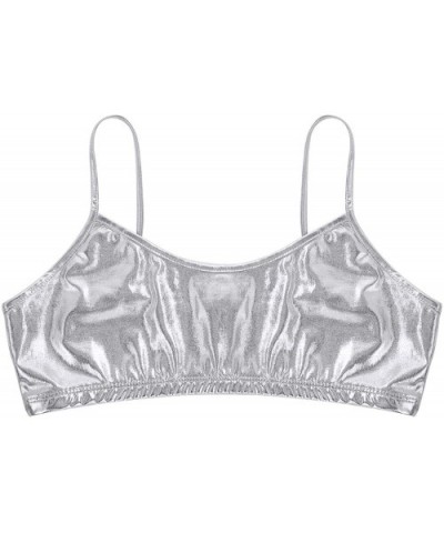 Women's Spaghetti Shoulder Straps Cut Out Shiny Metallic Rave Dance Tank Vest Clubwear - Silver 2 - CW193N86U2X $25.47 Bustie...