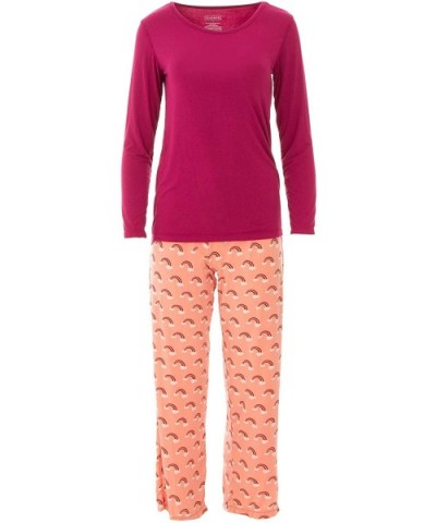 Women's Long Sleeve Loosey Goosey Tee & Pant Pajama Set - Blush Rainbow - CR18WO7YQS6 $74.64 Sets