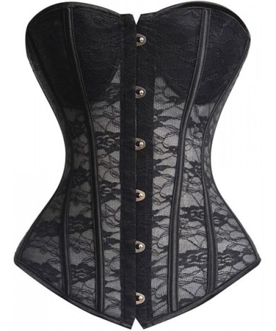 Sexy Women Mesh Overbust Corset Waist Training Bustier Top Shaper Plus Size - 4 Black - C112LKO6F3H $22.12 Bustiers & Corsets