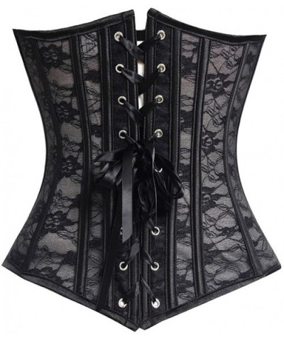 Sexy Women Mesh Overbust Corset Waist Training Bustier Top Shaper Plus Size - 4 Black - C112LKO6F3H $22.12 Bustiers & Corsets