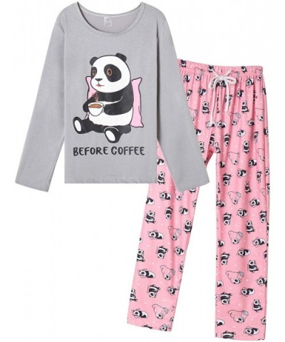 Women Pajamas Cute Christmas Bear Sleepwear Long Sleeve Stripes Loungewear - Grey Panda - CE19D3NQ60R $28.73 Sets