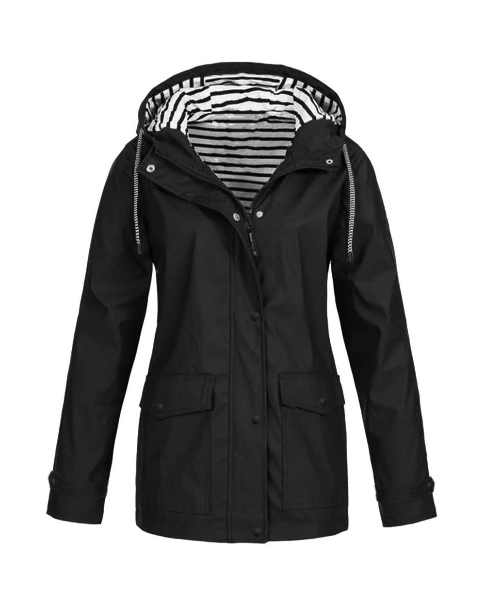 Sport Jacket for Women Leewos Solid Windbreaker Outdoor Plus Waterproof Hooded Raincoat Windproof Jacket Coat Black - C618A8Q...