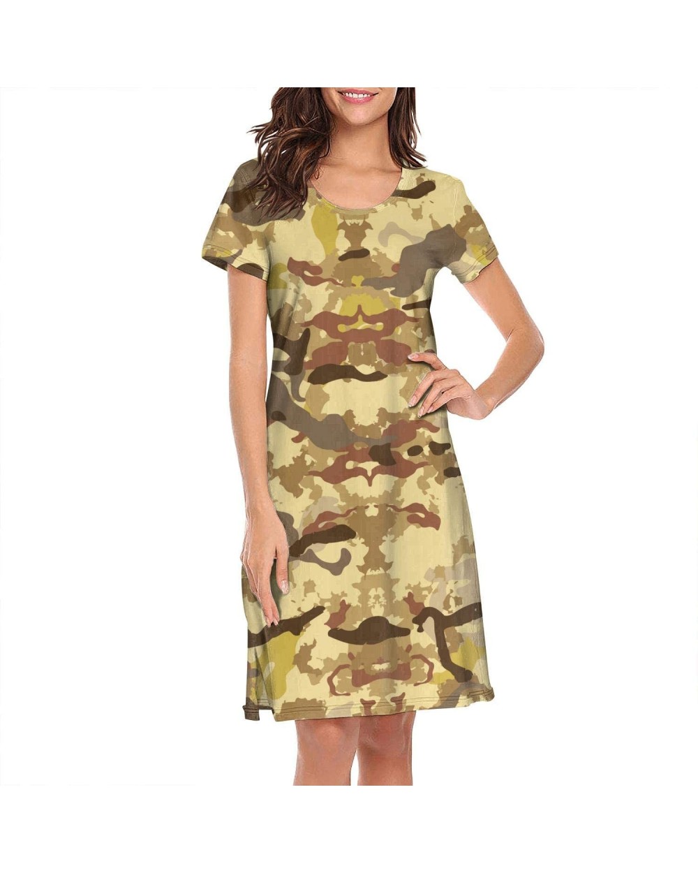 Women's Colorful Multicam Camouflage Short Sleeve Nightgown Soft Sleeping Shirts Loungewear Nightshirts - Colorful Multicam C...