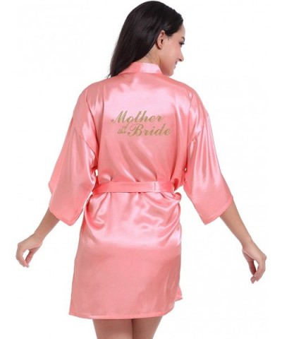 Women's Satin Kimono Robe for Bridesmaid and Bride Wedding Party Getting Ready Short Robe with Gold Glitter - Watermelon Red(...