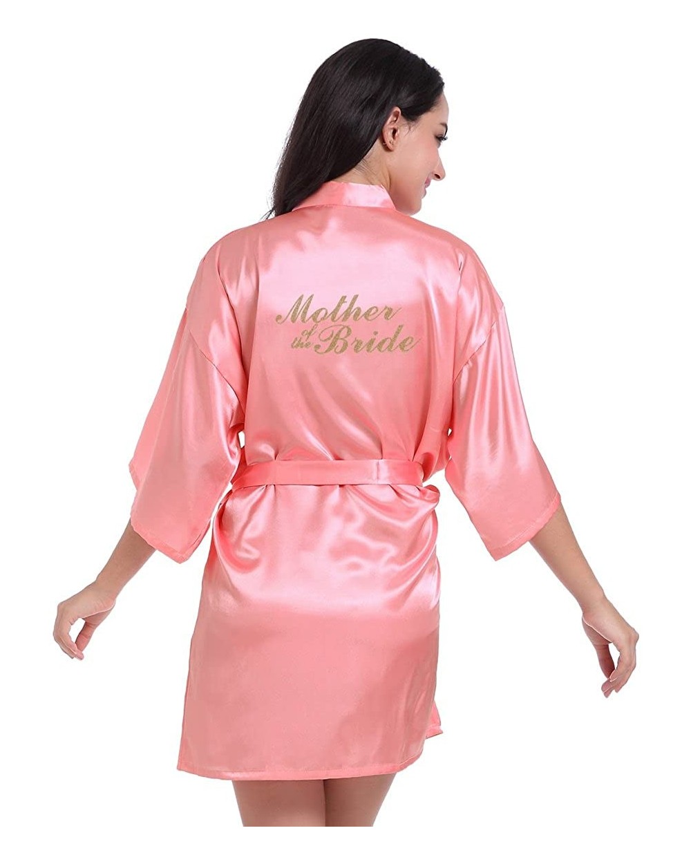 Women's Satin Kimono Robe for Bridesmaid and Bride Wedding Party Getting Ready Short Robe with Gold Glitter - Watermelon Red(...