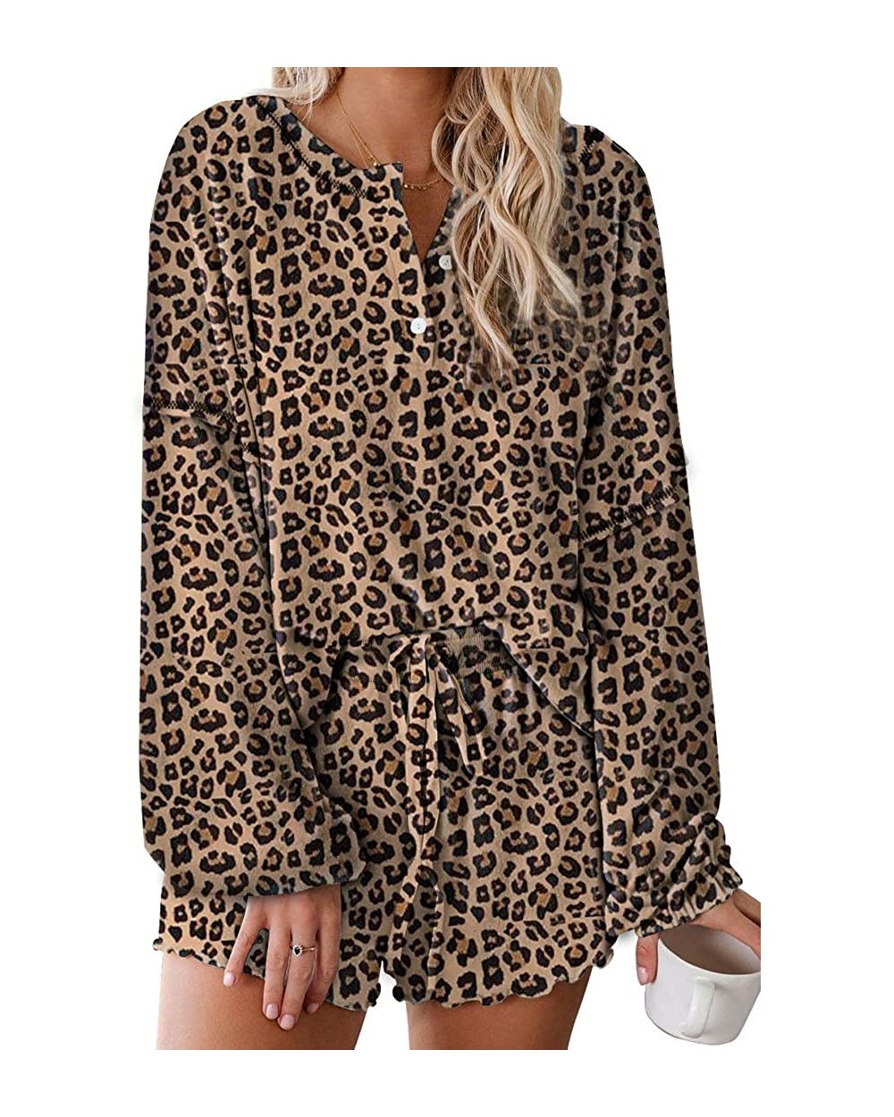 Women's Tie Dye Printed Short Pajamas Set Sleepwear Nightwear 2-Piece Sets - A Leopard - CN198DXZ8AX $41.91 Sets