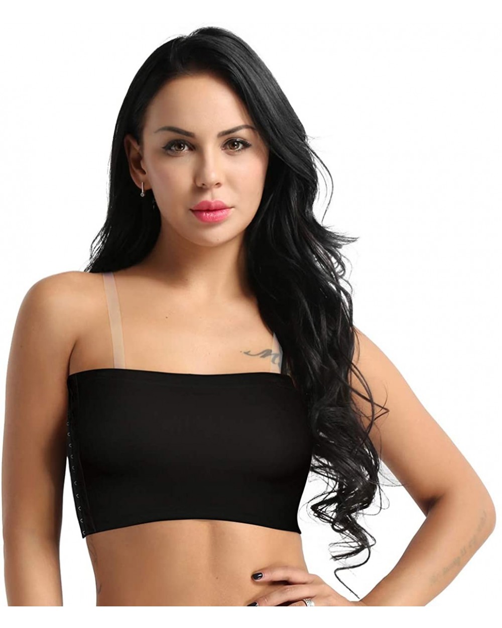 Women's Strapless Wrap Tomboy Chest Binder Tops Invisible Straps Underwear Bandeau - Black - C018OWN0HNW $33.65 Bustiers & Co...