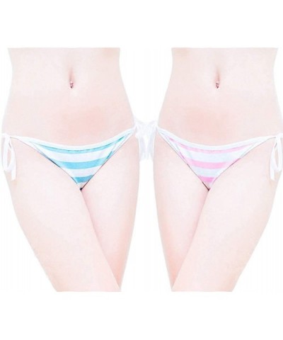 Japanese Striped Panties Bikini Cotton Anime Blue Pink Cosplay Underwear 2 Pack Briefs - Strings - C118EQSDDRC $18.03 Panties