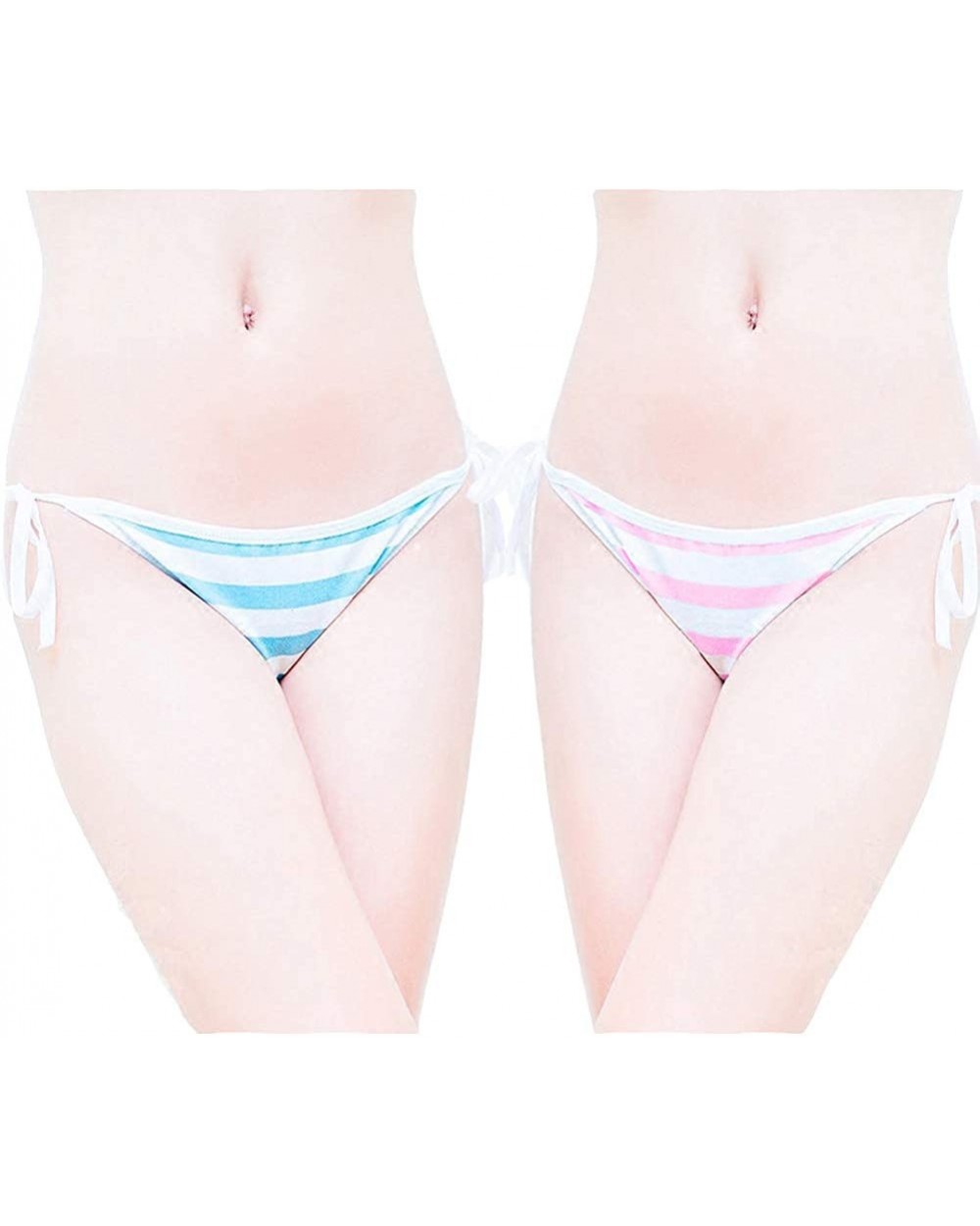 Japanese Striped Panties Bikini Cotton Anime Blue Pink Cosplay Underwear 2 Pack Briefs - Strings - C118EQSDDRC $18.03 Panties