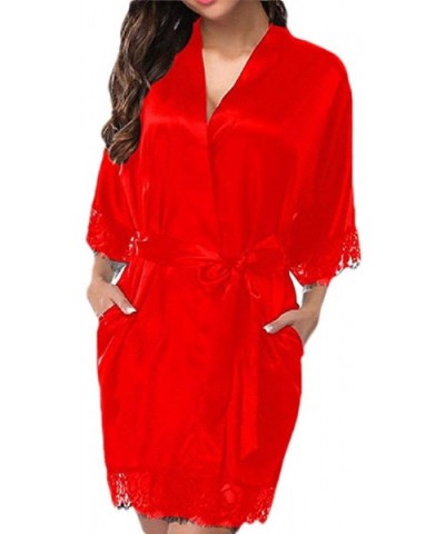 Women Fashion Decor Softness Lace Kimono Sleepwear Robe Short Bathrobe Nightgown - 1 - CK19D46K28C $33.50 Robes