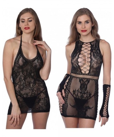 Womens Sexy Lingerie Chemise Lace Babydoll See Through Fishnet Bodysuit (2-Pack) - Black & Black 1 - C7194UE9TYC $24.19 Baby ...