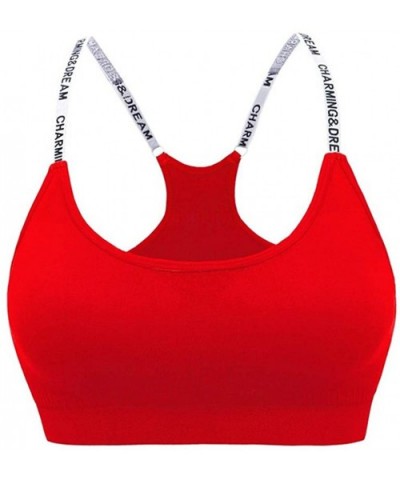 Women Bra V Neck Tube Top Bra Seamless Padded Camisole Bandeau Sports Bra Sleep Bra with Elastic Straps - Red - CZ193MZQRNL $...