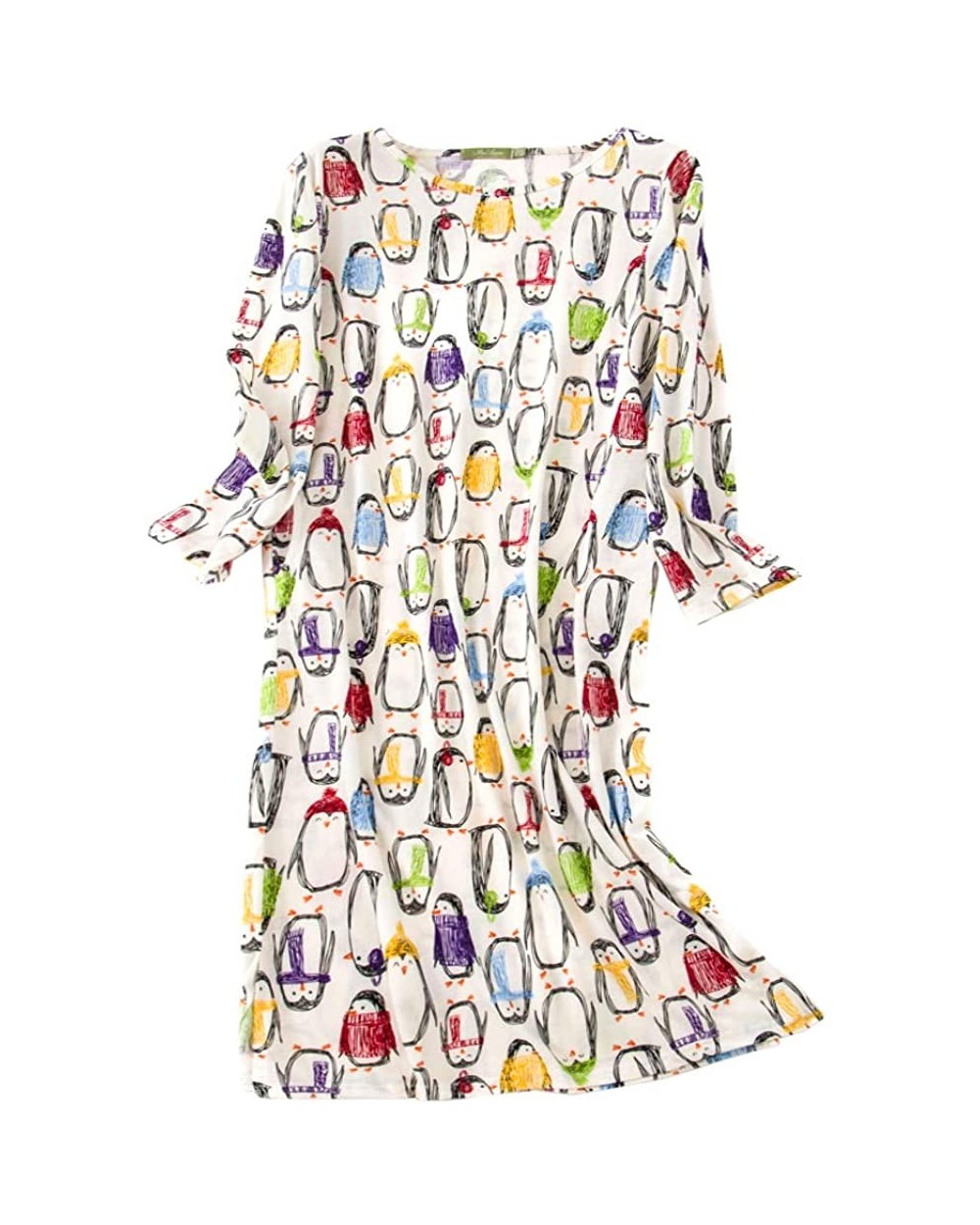 Women's Cotton Sleepwear Nightgown Long Sleeves Print Sleep Dress with Pockets - Penguin - C618XG6RTZK $15.19 Nightgowns & Sl...