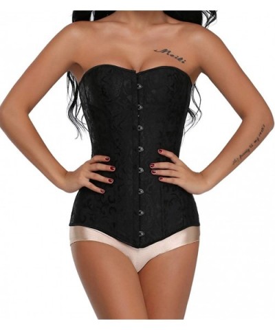 Womens Black Print Vintage Steel Bones Corset Sexy Overbust Steampunk Bustier Top - Black - C818HC2SX2A $50.59 Bustiers & Cor...