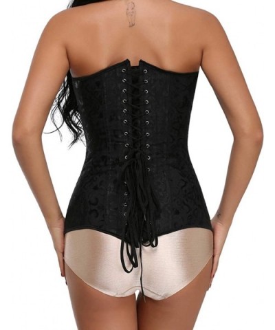 Womens Black Print Vintage Steel Bones Corset Sexy Overbust Steampunk Bustier Top - Black - C818HC2SX2A $50.59 Bustiers & Cor...