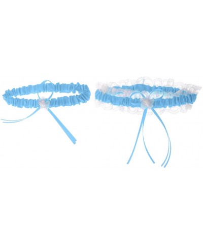 Set of 2 Retro Garter Bridal Leg Band Leg Garter with Bows and - Blue - C219CSTXE6M $21.56 Garters & Garter Belts