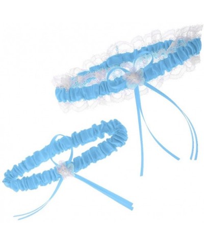 Set of 2 Retro Garter Bridal Leg Band Leg Garter with Bows and - Blue - C219CSTXE6M $21.56 Garters & Garter Belts