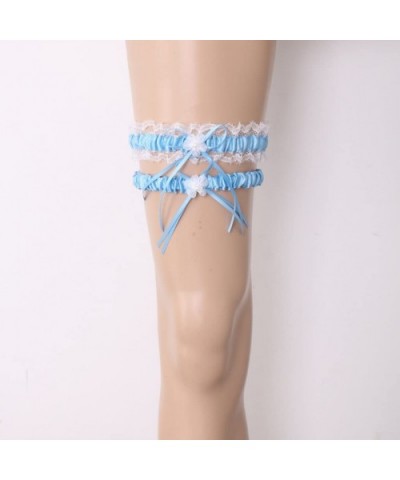 Set of 2 Retro Garter Bridal Leg Band Leg Garter with Bows and - Blue - C219CSTXE6M $21.56 Garters & Garter Belts