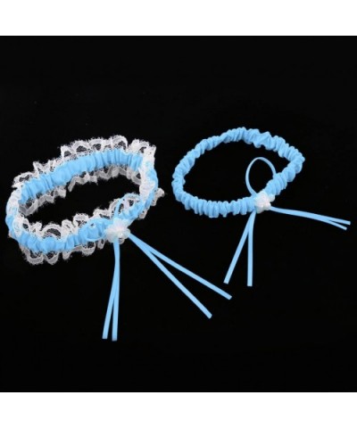 Set of 2 Retro Garter Bridal Leg Band Leg Garter with Bows and - Blue - C219CSTXE6M $21.56 Garters & Garter Belts