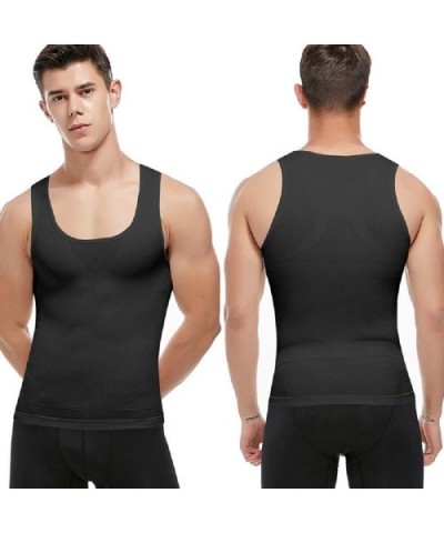 Men Plus Size Nylon Body Shaper Chest-Sport Workout Slimming Vest 2Pack - 2 Pack Black - CY18AR28YCL $35.74 Shapewear