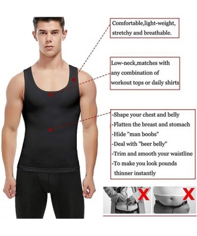 Men Plus Size Nylon Body Shaper Chest-Sport Workout Slimming Vest 2Pack - 2 Pack Black - CY18AR28YCL $35.74 Shapewear